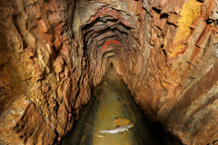 Poměrně dlouhá štola železorudného dolu v Brdech s plastovým krokodýlem